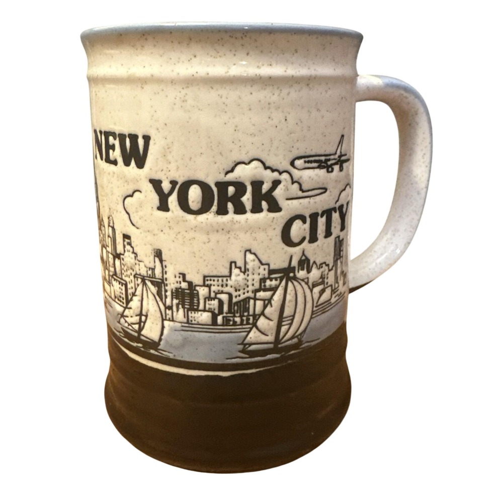 NYC Skyline Coffee‎ Mug Twin Towers Statue Of Liberty Speckled New York City